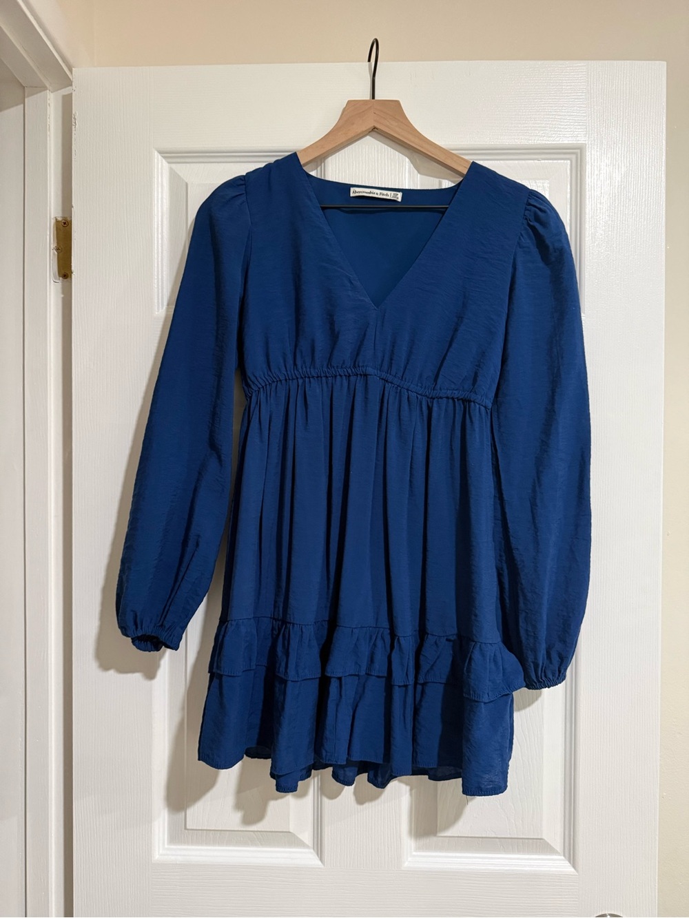 Abercrombie & Fitch Deep Blue V-Neck Long Sleeve Tiered Dress